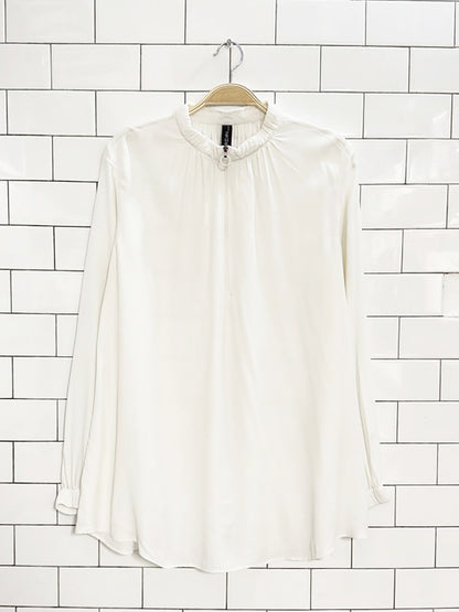 marc cain silk-blend half zip flowy blouse