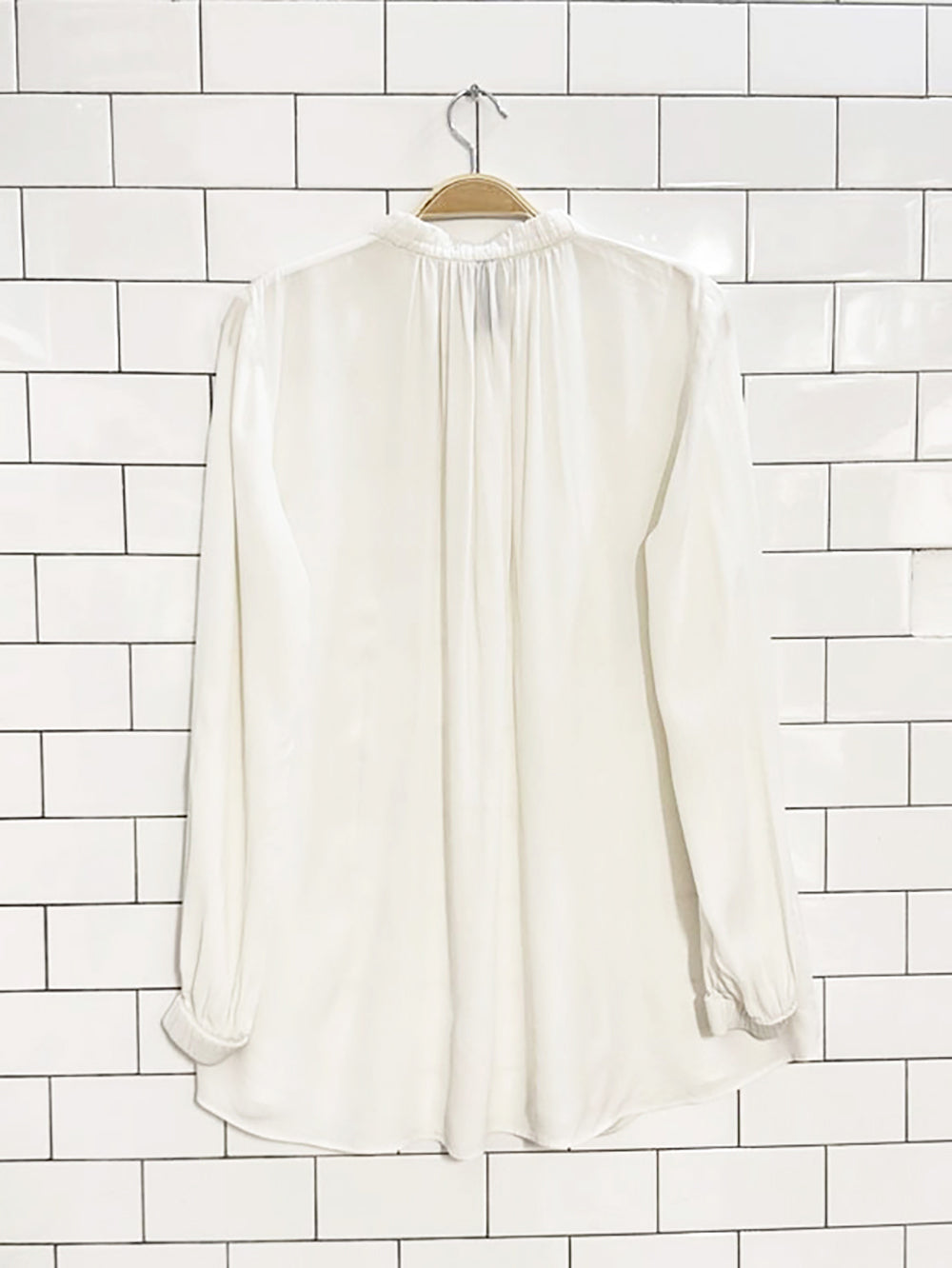 marc cain silk-blend half zip flowy blouse