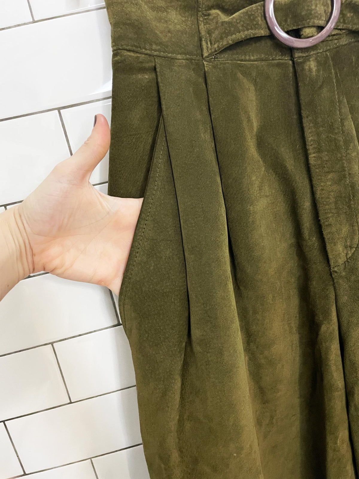vintage 80s niko leather soft suede pleated belted high rise pants