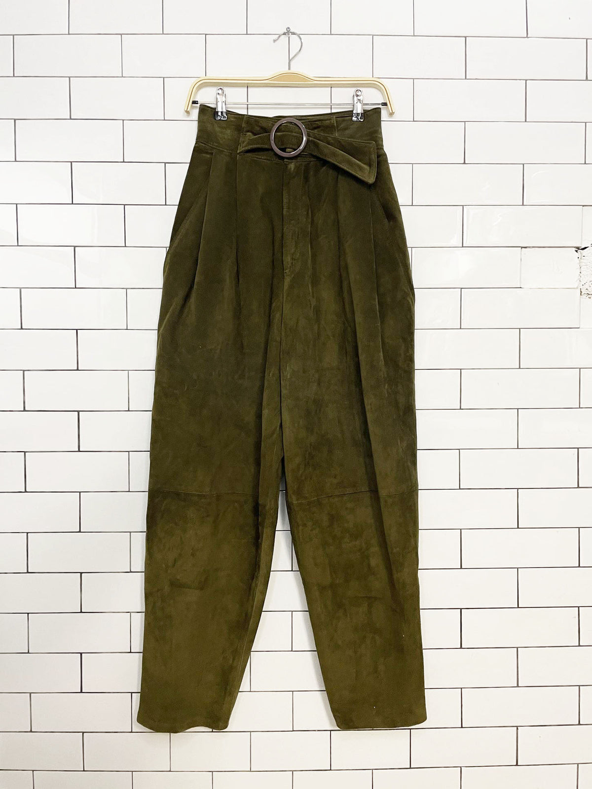 vintage 80s niko leather soft suede pleated belted high rise pants