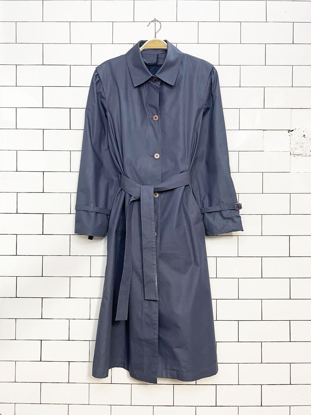 vintage 80s london fog pleated shoulder belted trench coat