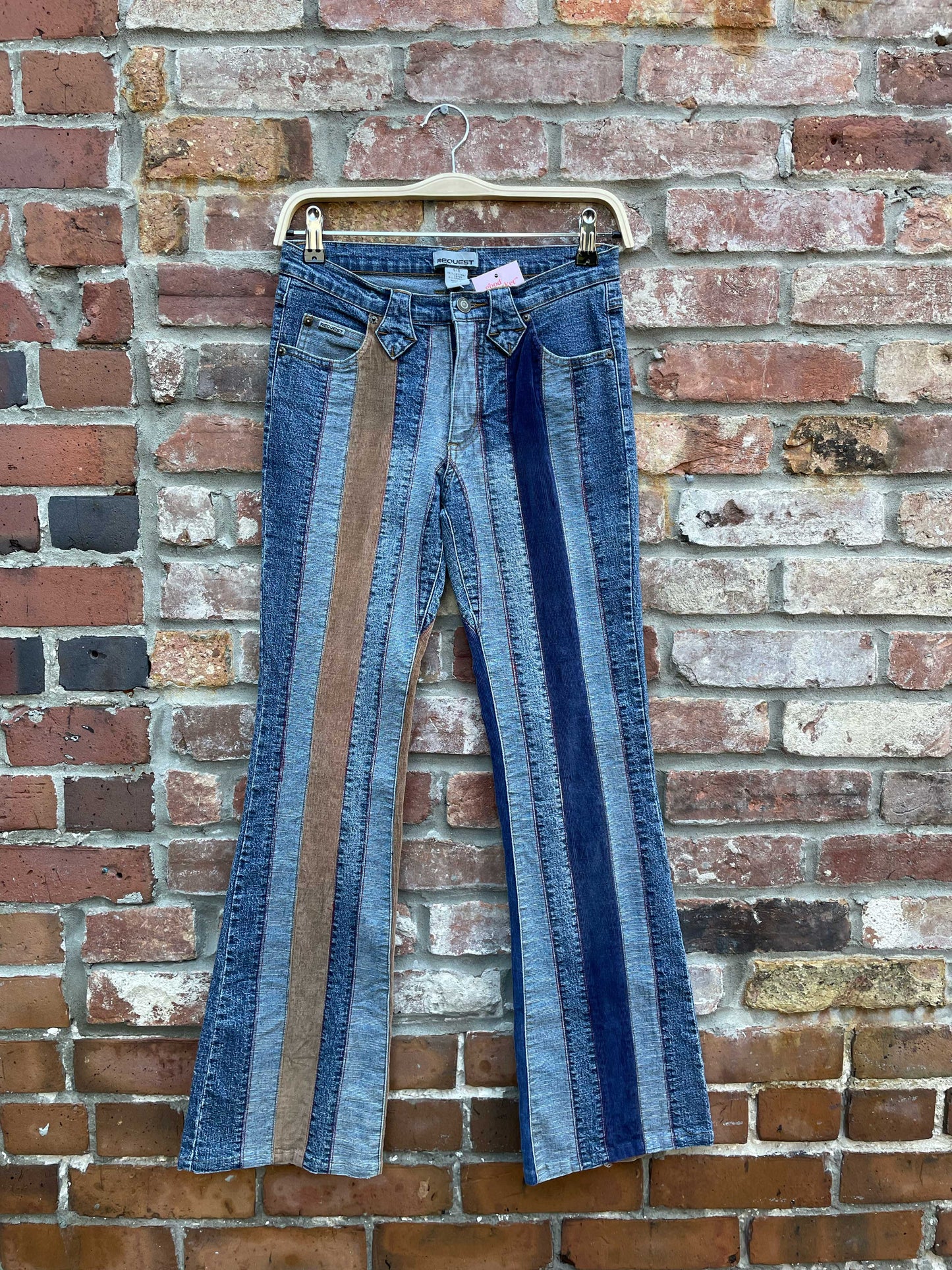 y2k request patchwork denim cord flare leg jeans
