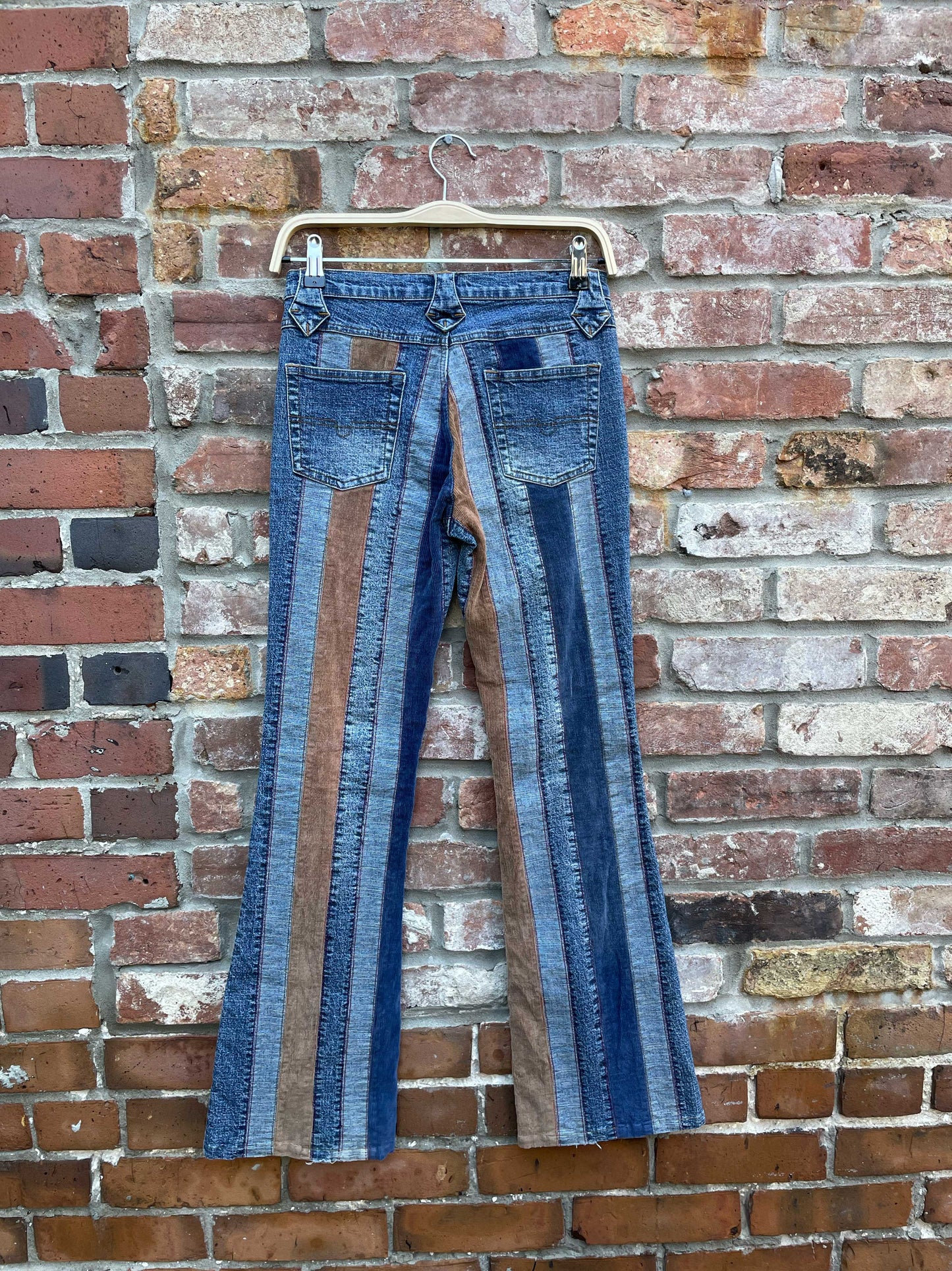 y2k request patchwork denim cord flare leg jeans
