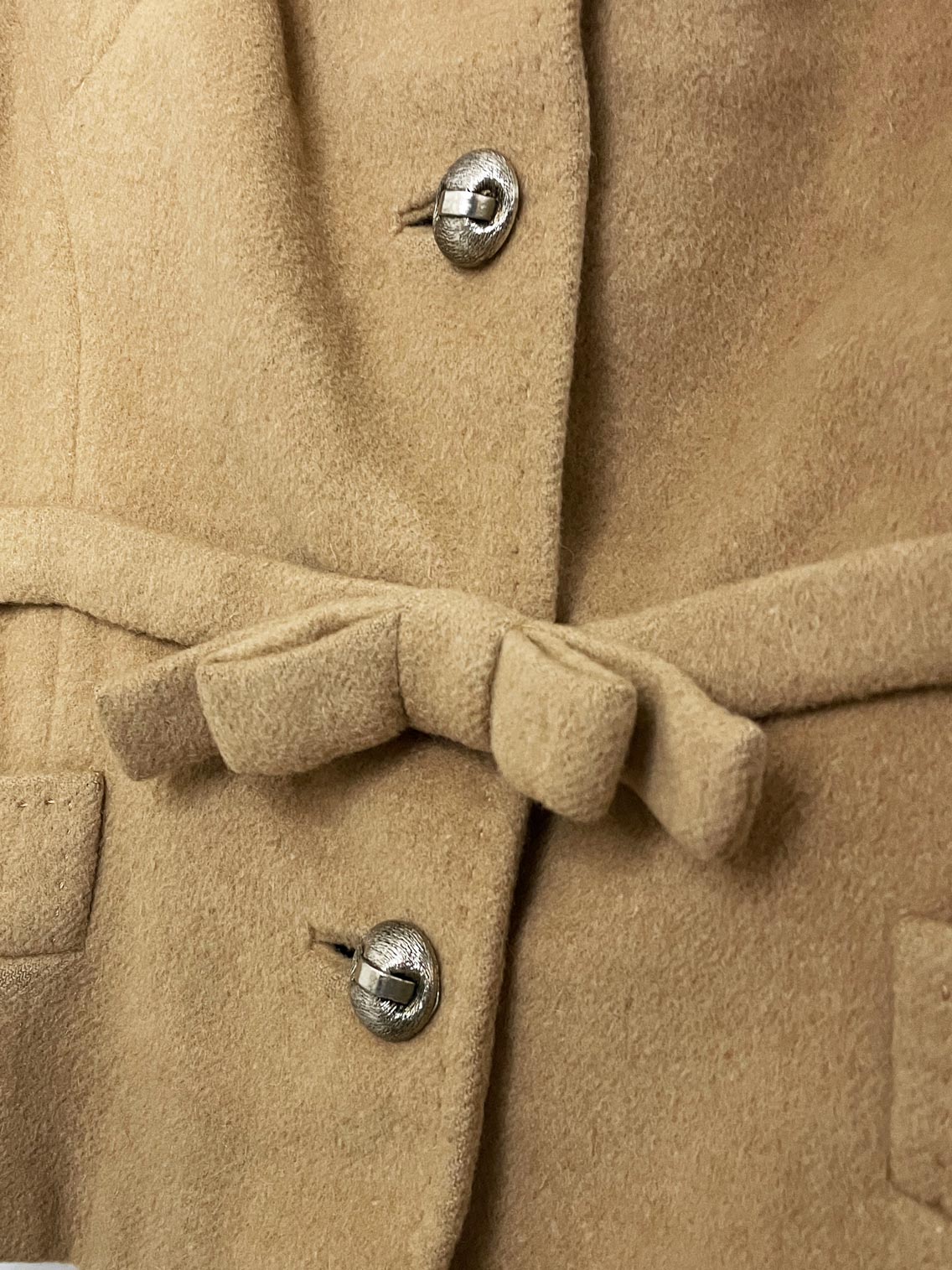 vintage 70s 100% camel hair bow belted 3/4 sleeve jacket | made in England