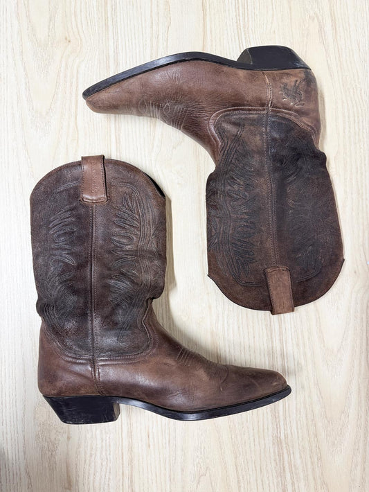 vintage trackers soft leather western stitch two-tone cowboy boots