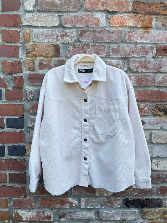 zara chunky cord raw hem shirt jacket