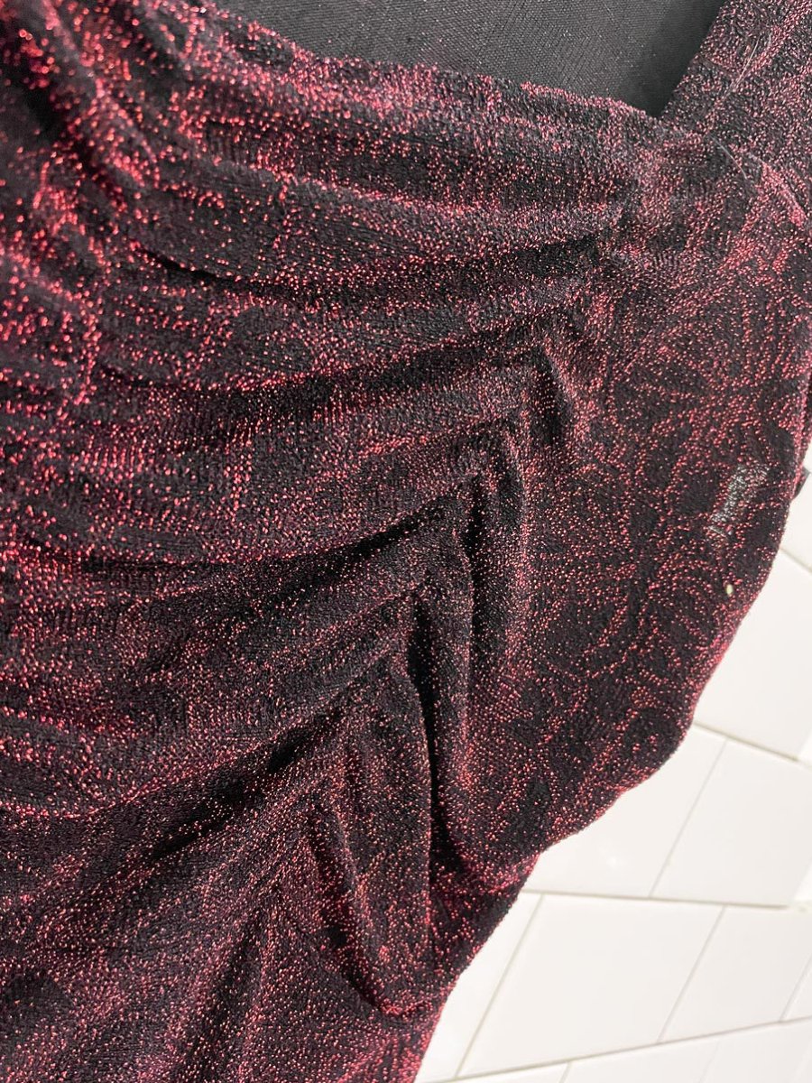 y2k jessica floral sparkly ruched curly hem top - good market thrift store