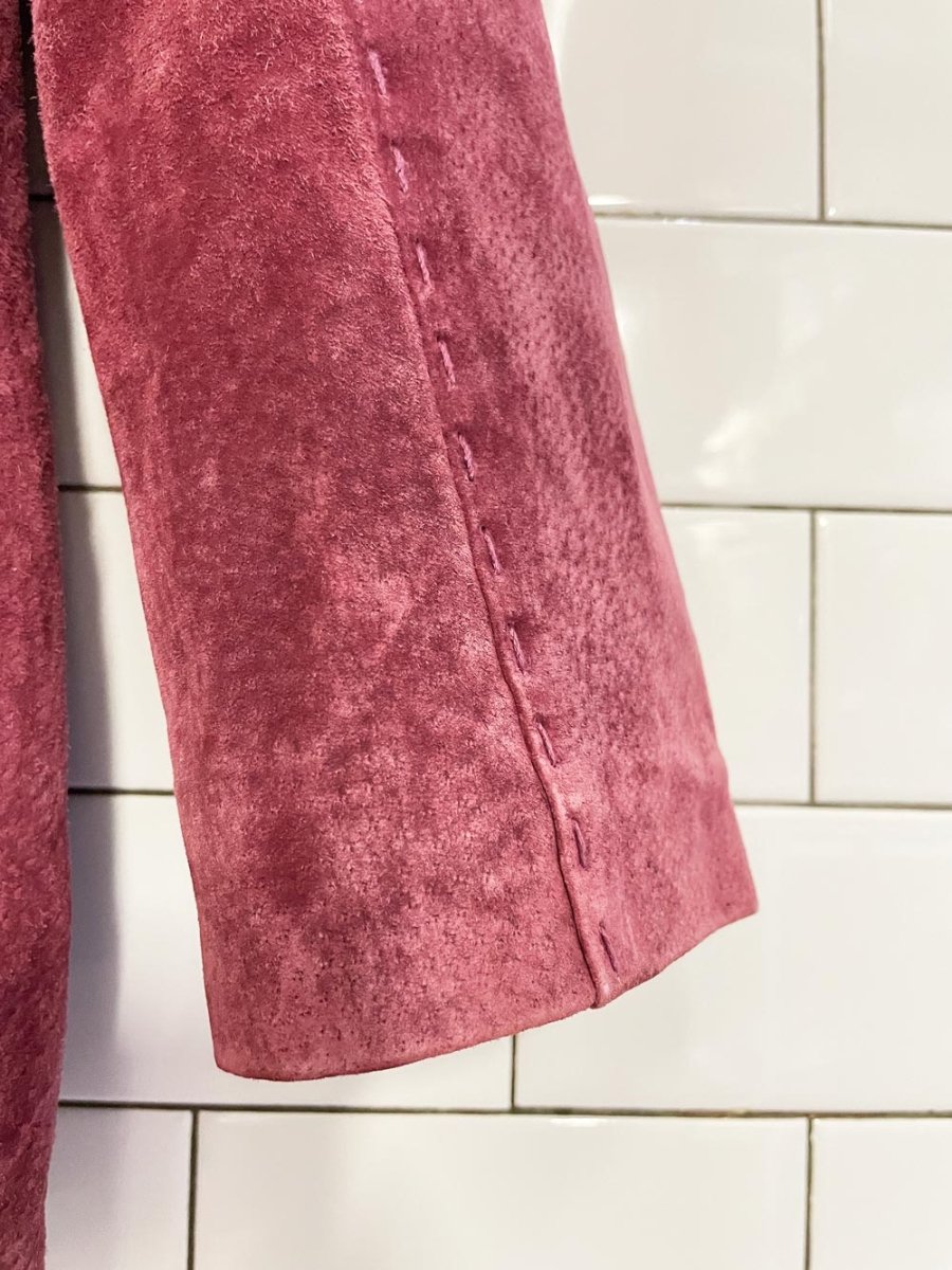 y2k fairweather stitch seam pink suede jacket - good market thrift store