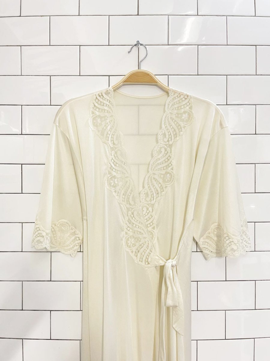 vintage 80s eaton french maid lace trim sateen robe - good market thrift store
