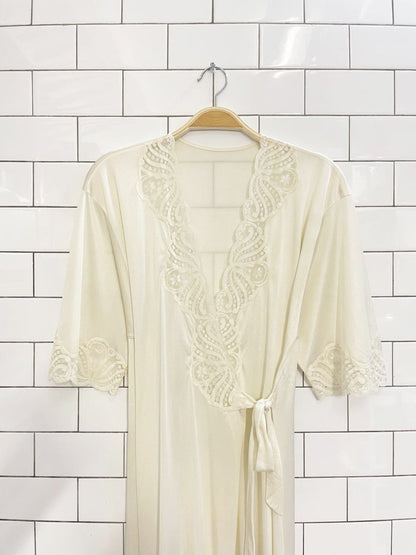 vintage 80s eaton french maid lace trim sateen robe - good market thrift store