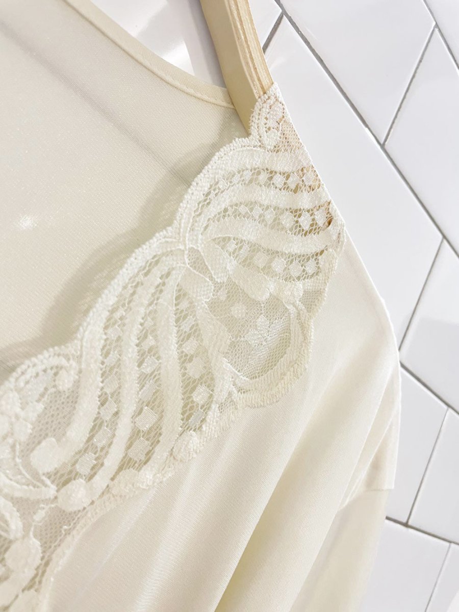 vintage 80s eaton french maid lace trim sateen robe - good market thrift store