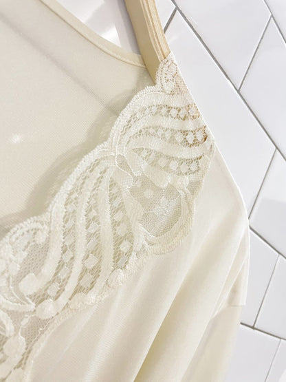 vintage 80s eaton french maid lace trim sateen robe - good market thrift store