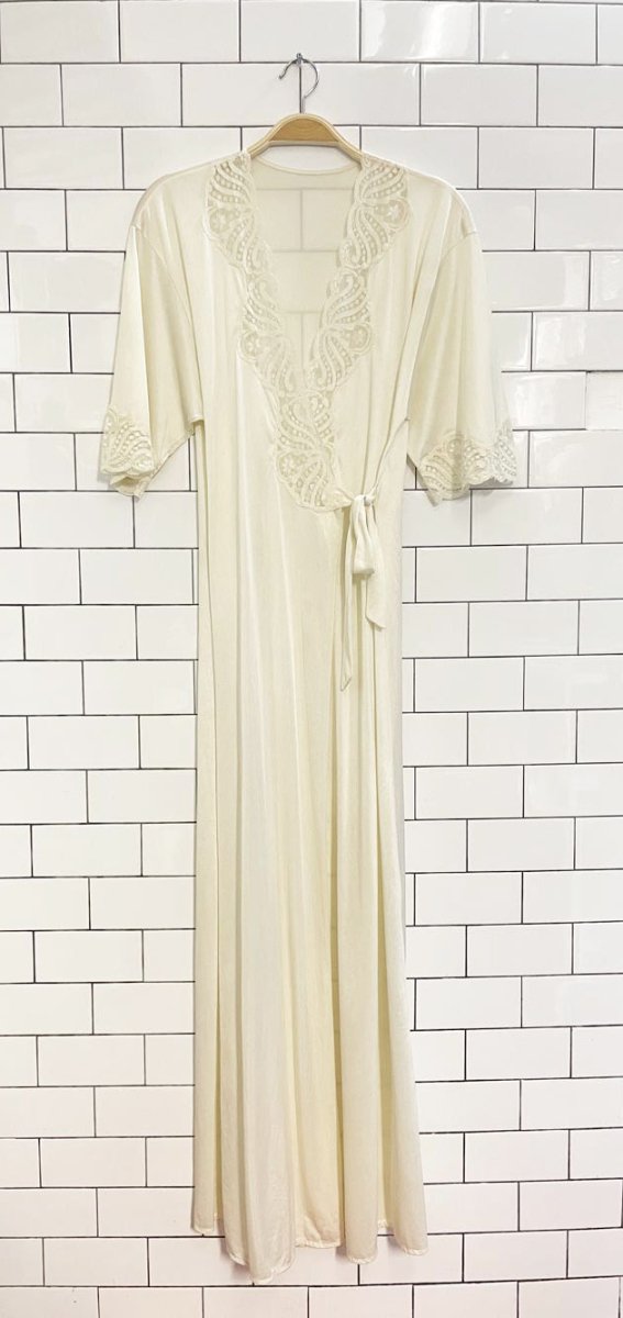 vintage 80s eaton french maid lace trim sateen robe - good market thrift store