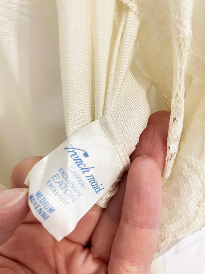 vintage 80s eaton french maid lace trim sateen robe - good market thrift store