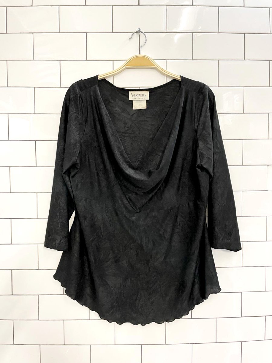 y2k versailles cowl neck curly hem vamp top - good market thrift store