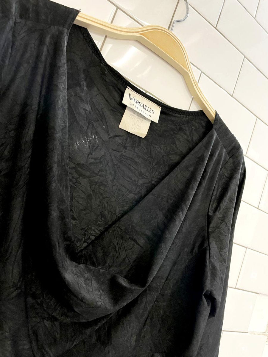 y2k versailles cowl neck curly hem vamp top - good market thrift store