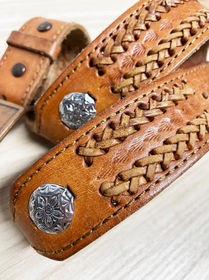 vintage alberta buckle braided leather concho western belt - good market thrift store