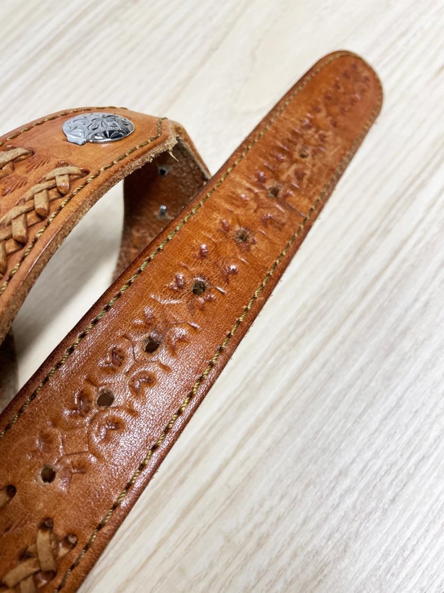 vintage alberta buckle braided leather concho western belt - good market thrift store