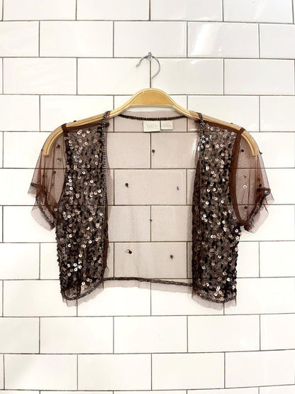 y2k suzy shier sequin mesh open crop cardi - good market thrift store