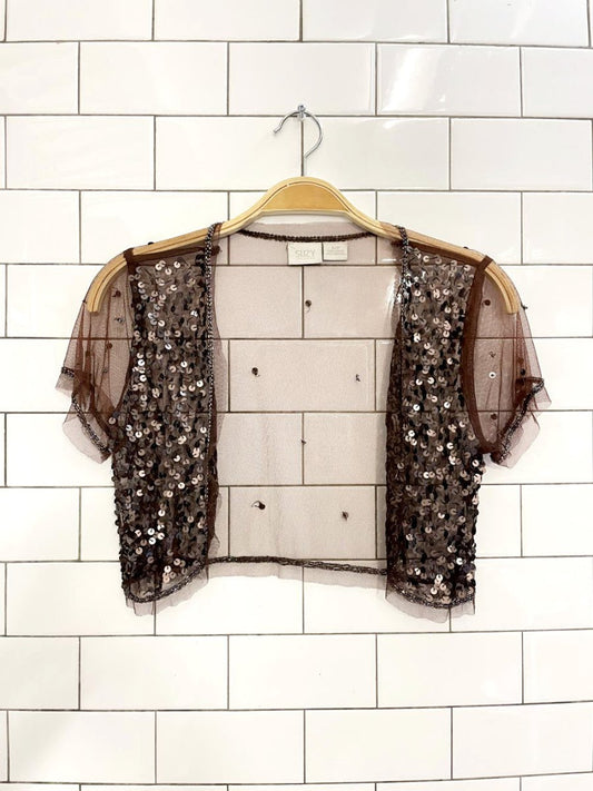 y2k suzy shier sequin mesh open crop cardi - good market thrift store