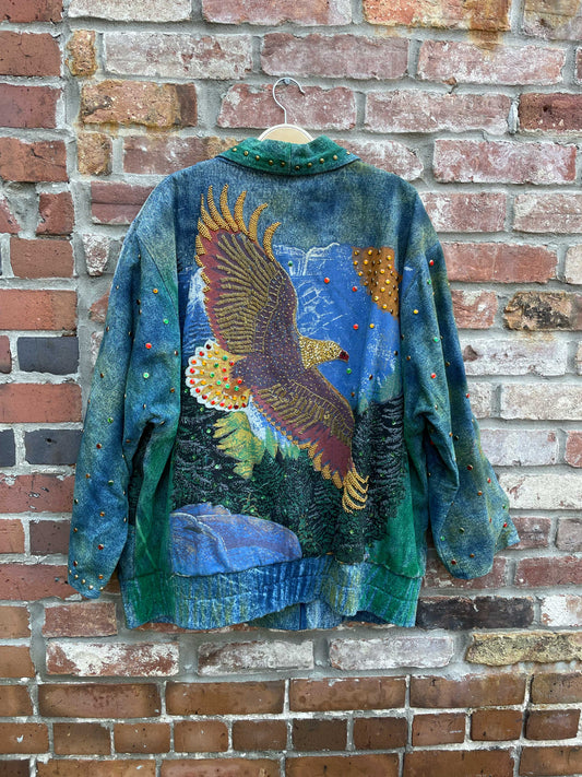 vintage 80s stopover embellished eagle denim jacket