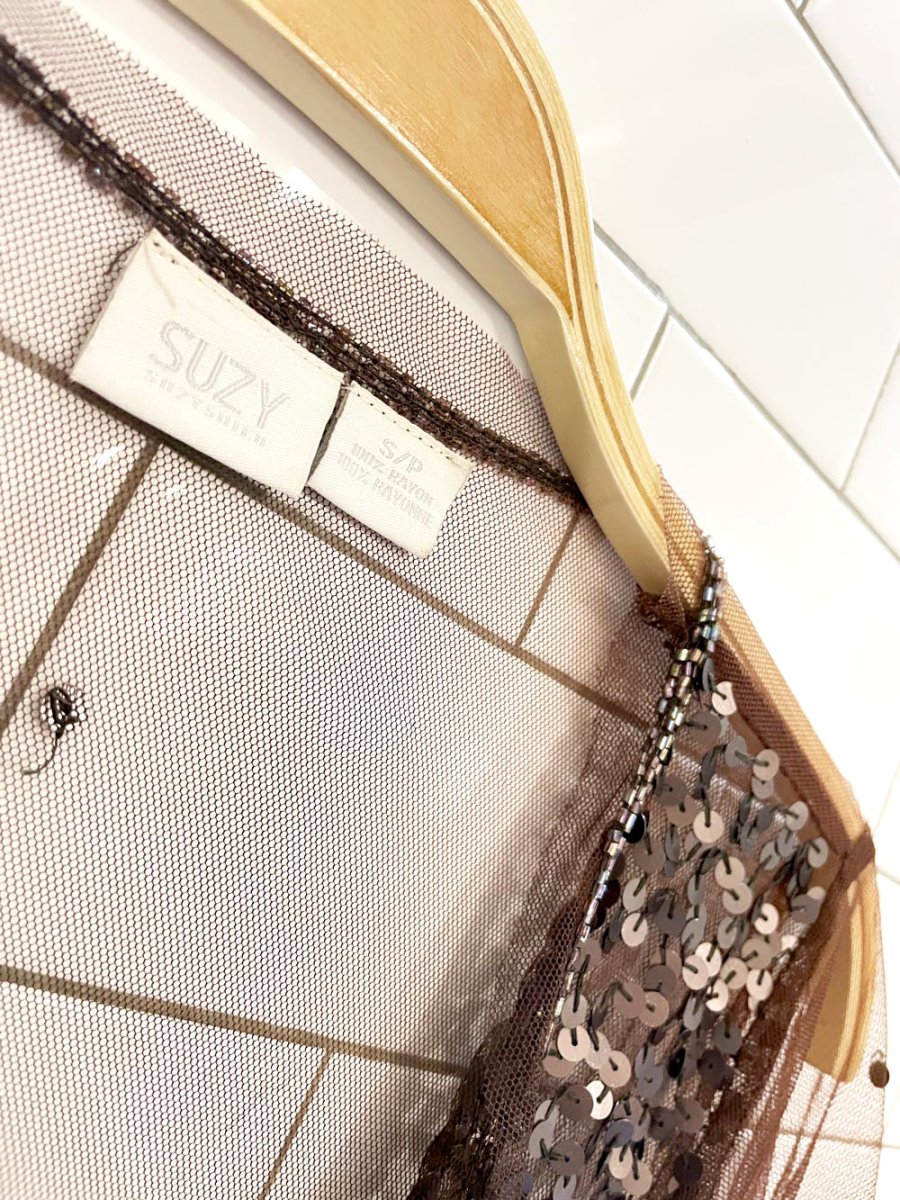 y2k suzy shier sequin mesh open crop cardi - good market thrift store