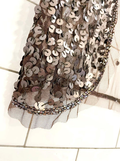 y2k suzy shier sequin mesh open crop cardi - good market thrift store