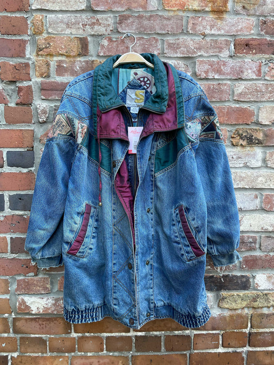vintage currentseen denim tapestry patchwork jacket