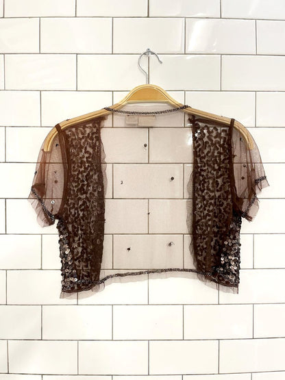 y2k suzy shier sequin mesh open crop cardi - good market thrift store