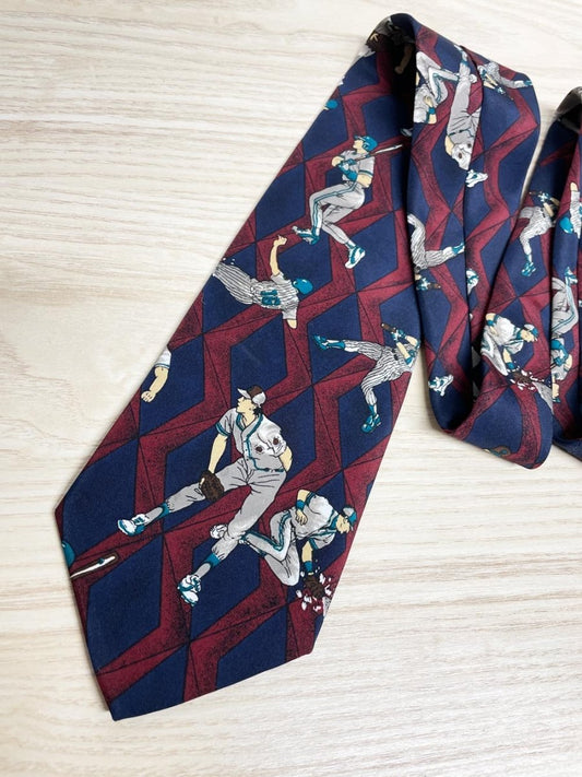 vintage 90s baseball print tie - good market thrift store