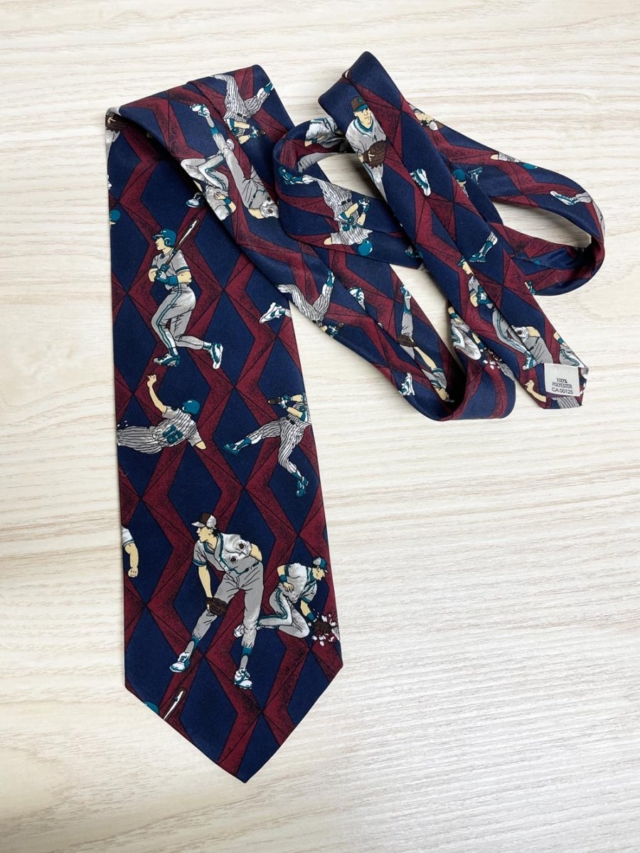 vintage 90s baseball print tie - good market thrift store
