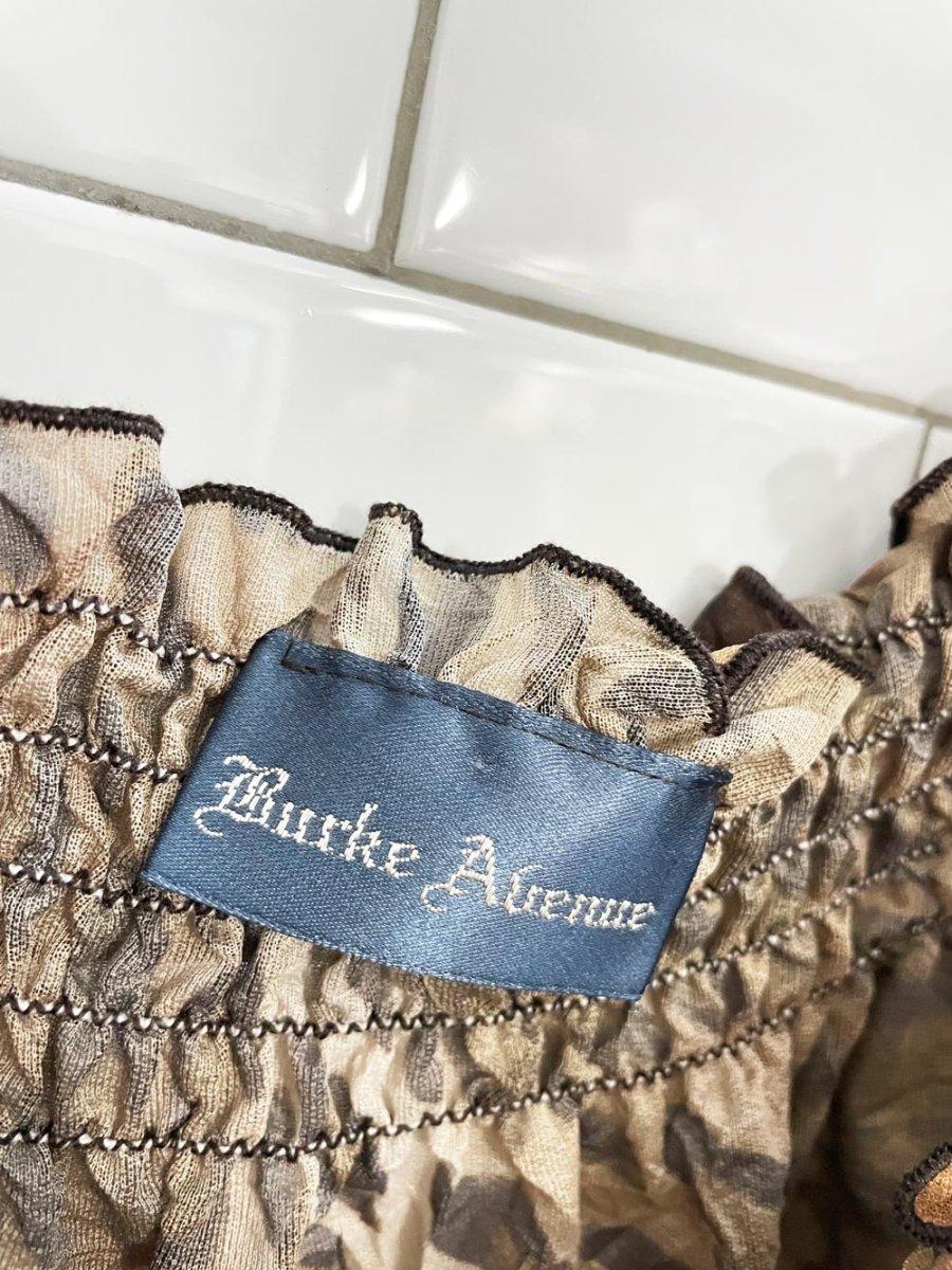 y2k burke avenue animal print chiffon off shoulder blouse - good market thrift store