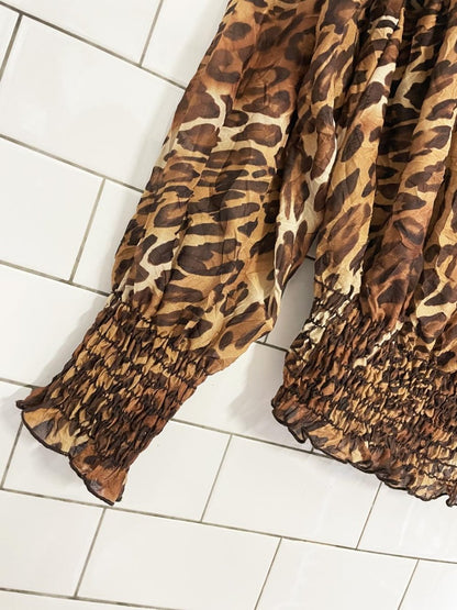 y2k burke avenue animal print chiffon off shoulder blouse - good market thrift store