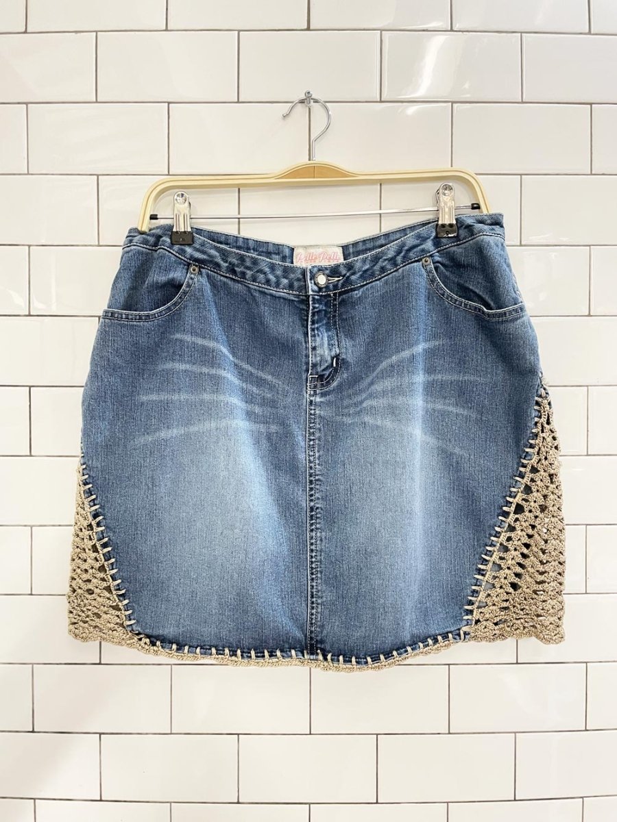 y2k pelle pelle crochet trim denim mini skirt | boho - good market thrift store