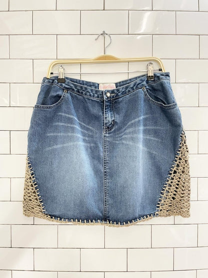 y2k pelle pelle crochet trim denim mini skirt | boho - good market thrift store