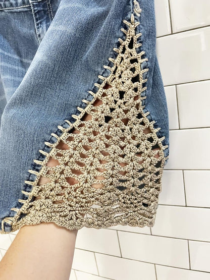 y2k pelle pelle crochet trim denim mini skirt | boho - good market thrift store