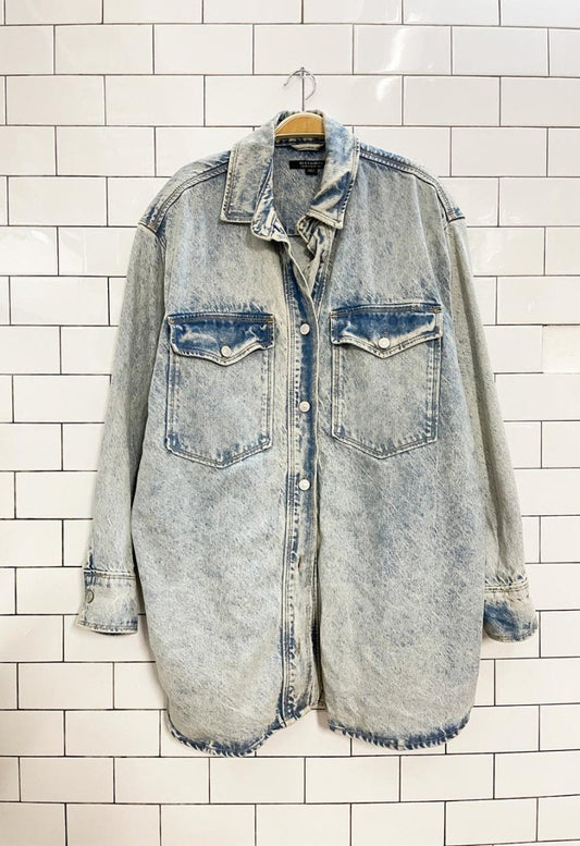 all saints lily long denim shirt jacket / dress - good market thrift store