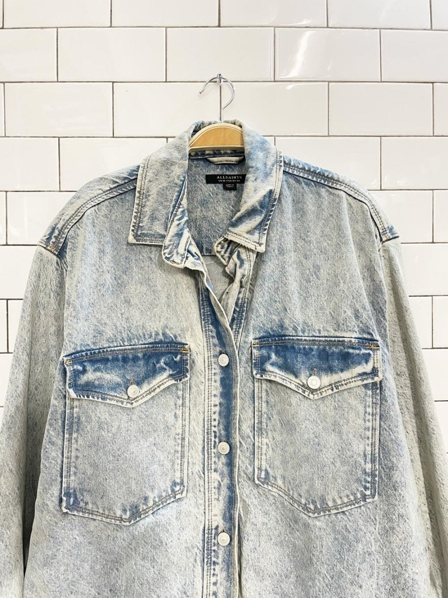 all saints lily long denim shirt jacket / dress - good market thrift store