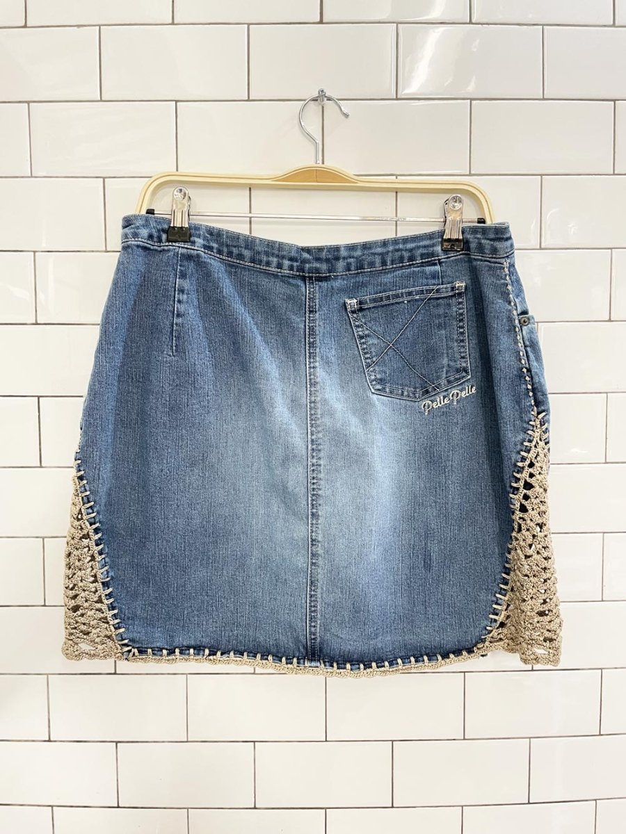 y2k pelle pelle crochet trim denim mini skirt | boho - good market thrift store
