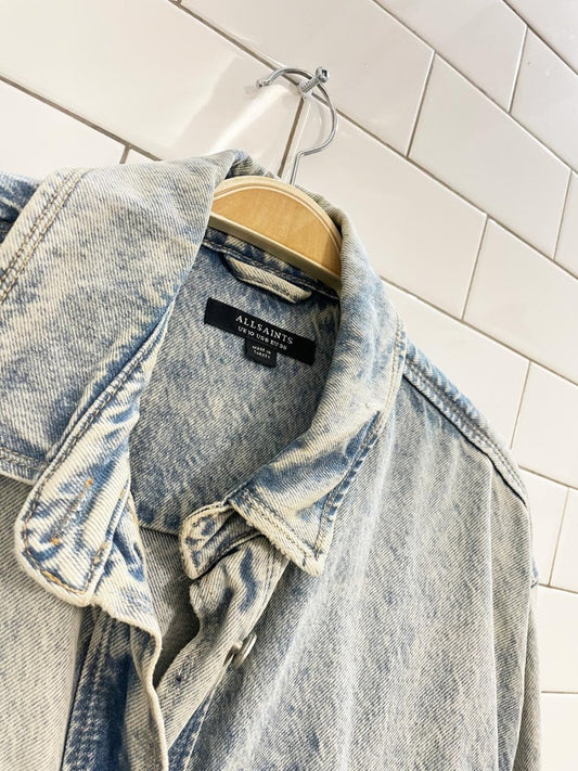 all saints lily long denim shirt jacket / dress - good market thrift store
