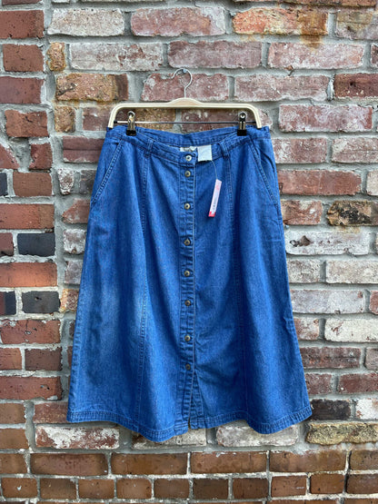 vintage 00s tabi denim button midi skirt