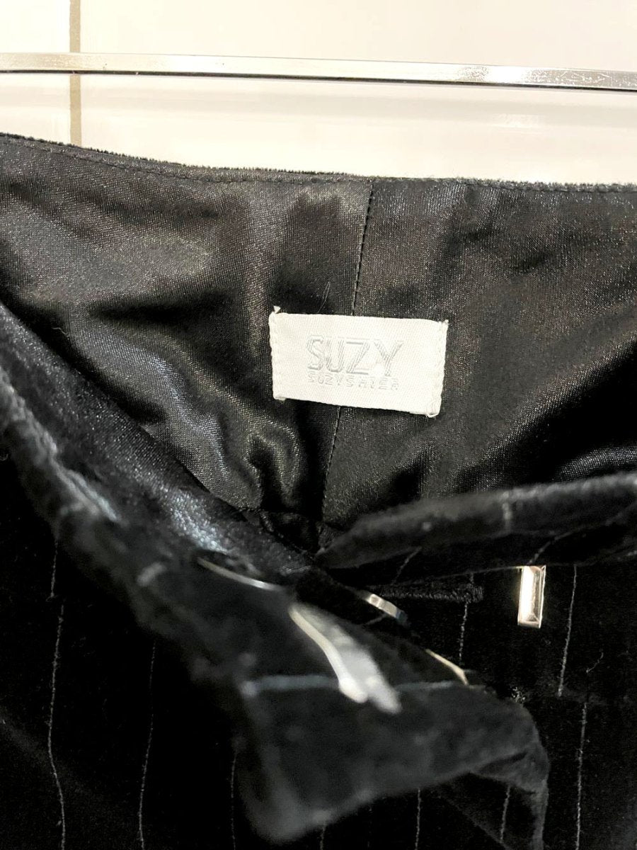 y2k suzy shier low rise velvet pin stripe flare leg pant - good market thrift store