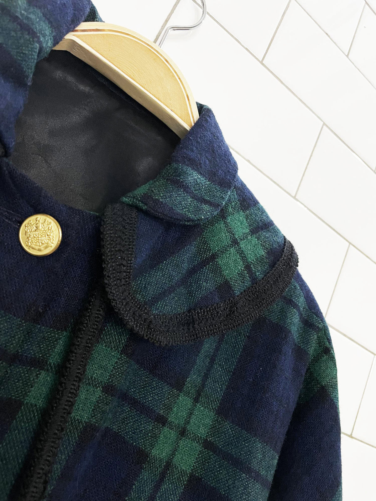 vintage plaid wool gold button hooded cape