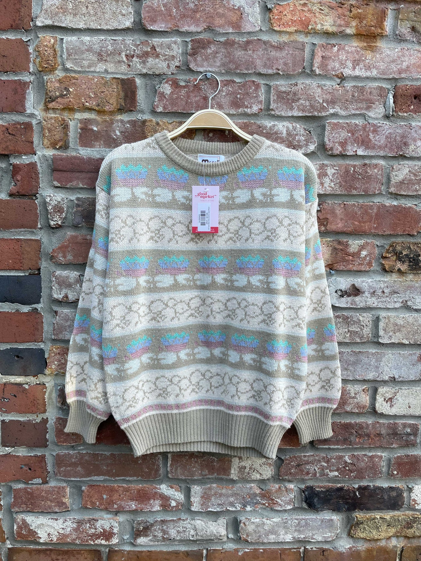 vintage 80s marella floral stripe knit crew