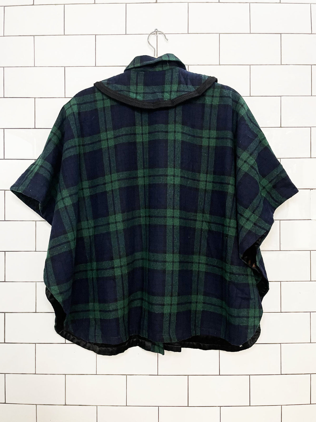 vintage plaid wool gold button hooded cape