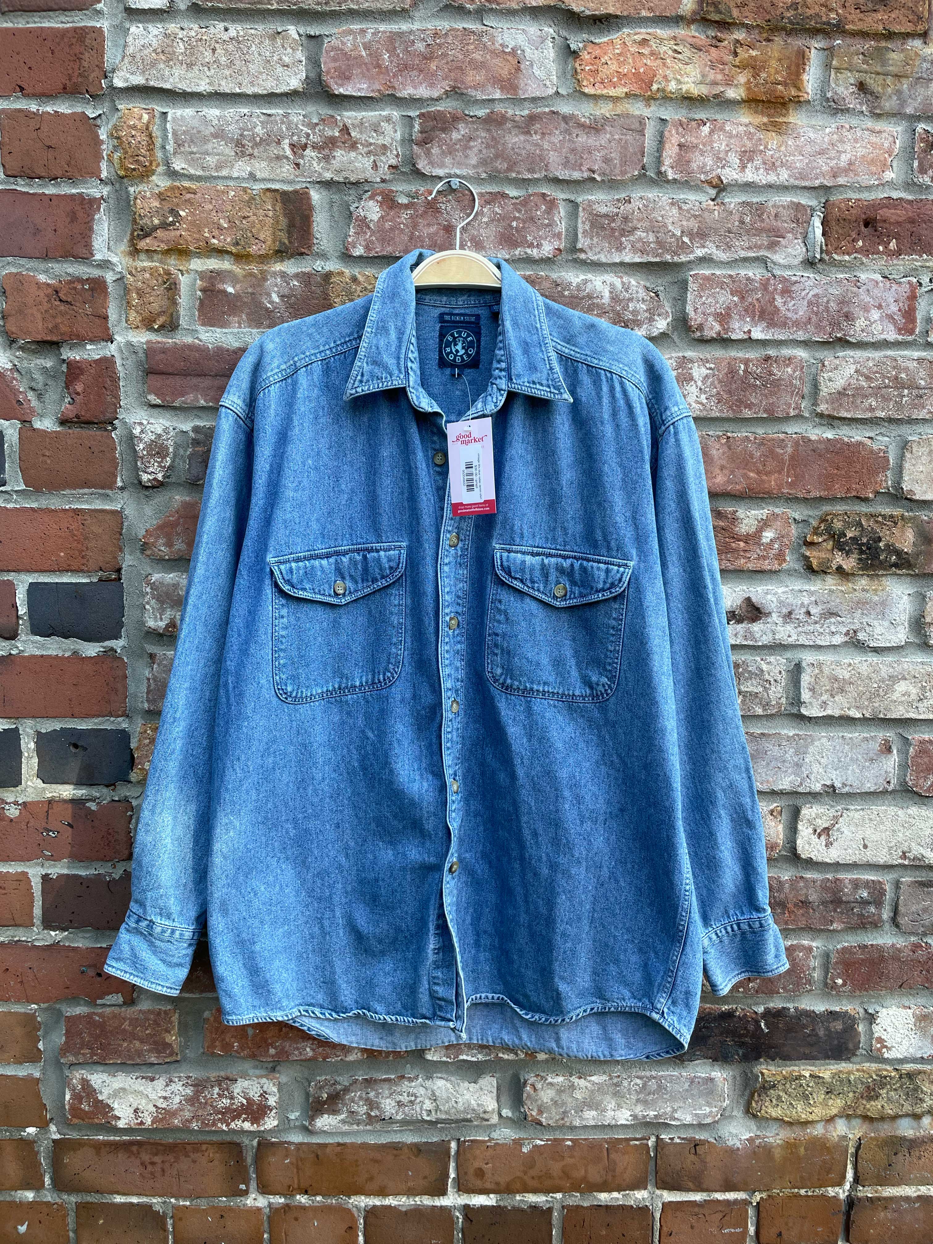 vintage 90s blue rodeo denim shirt – good market thrift store