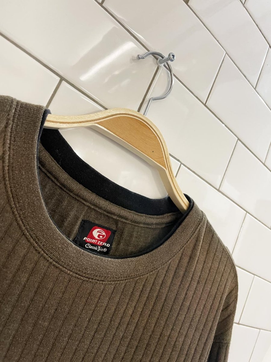 y2k point zero chunky rib long sleeve shirt - good market thrift store