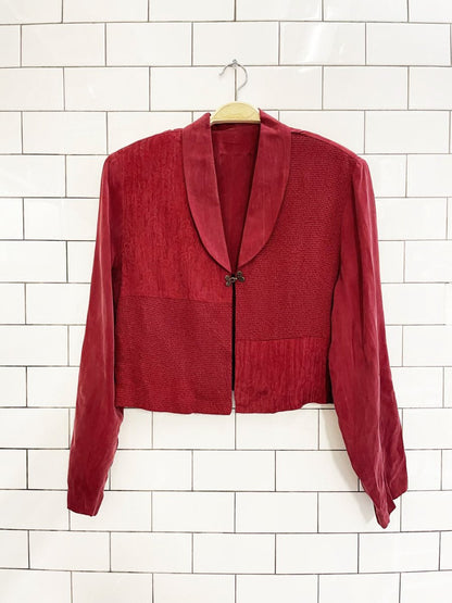 vintage 100% silk cropped strong shoulder jacket - good market thrift store