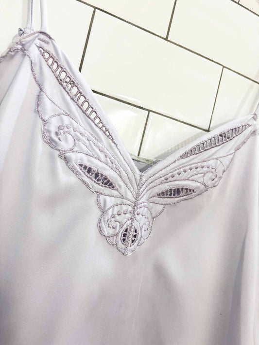 vintage satin butterfly eyelet mini slip dress