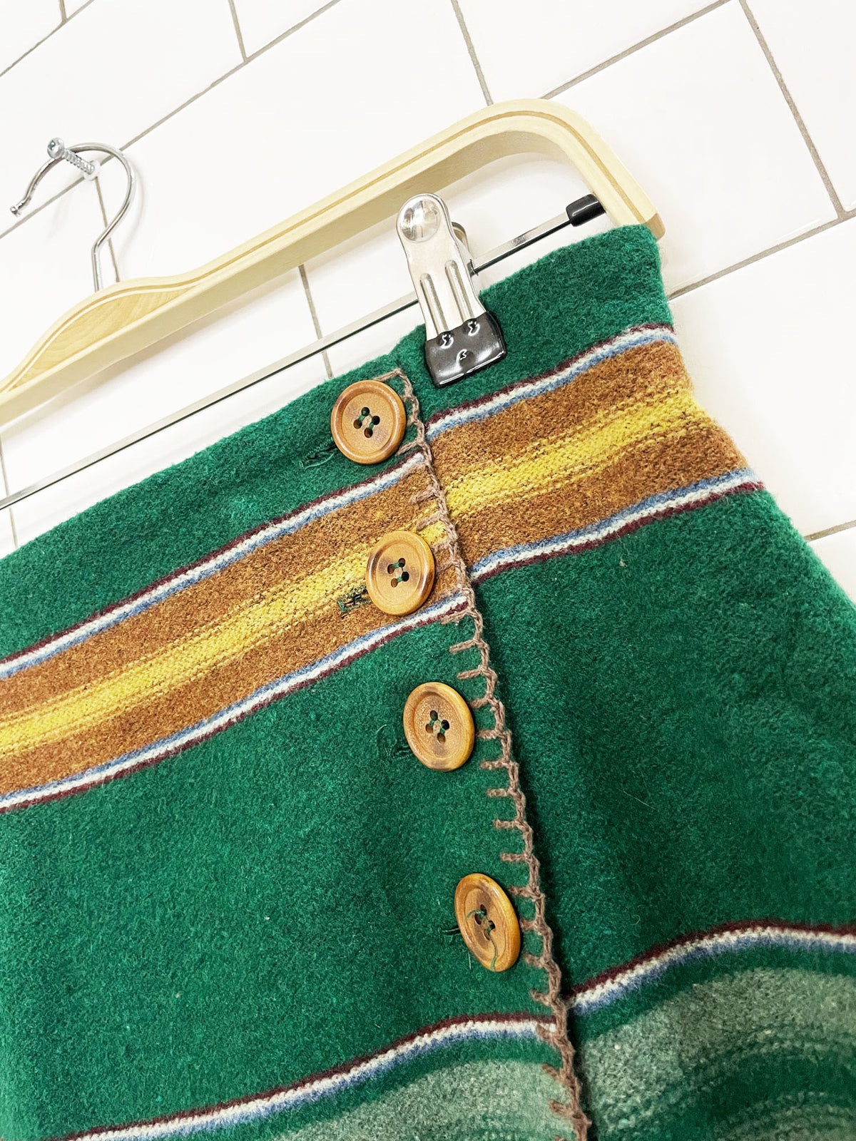 vintage breeches wool-blend southwestern blanket stitch wrap maxi skirt | made in USA